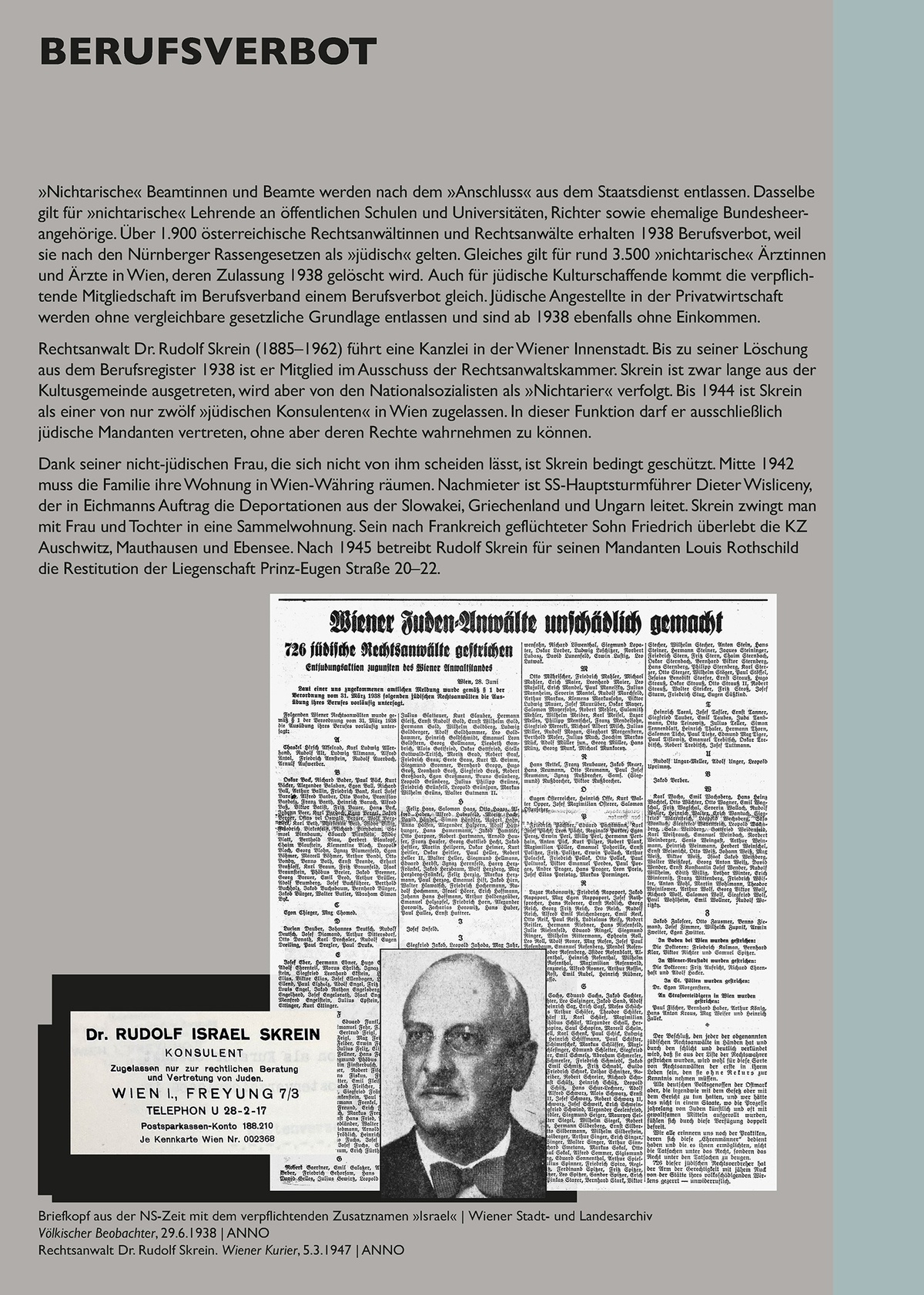 Tafel: Berufsverbot &copy; Tafel aus der Installation &raquo;Schaltstelle des Terrors&laquo; von Sophie Lillie und Arye Wachsmuth