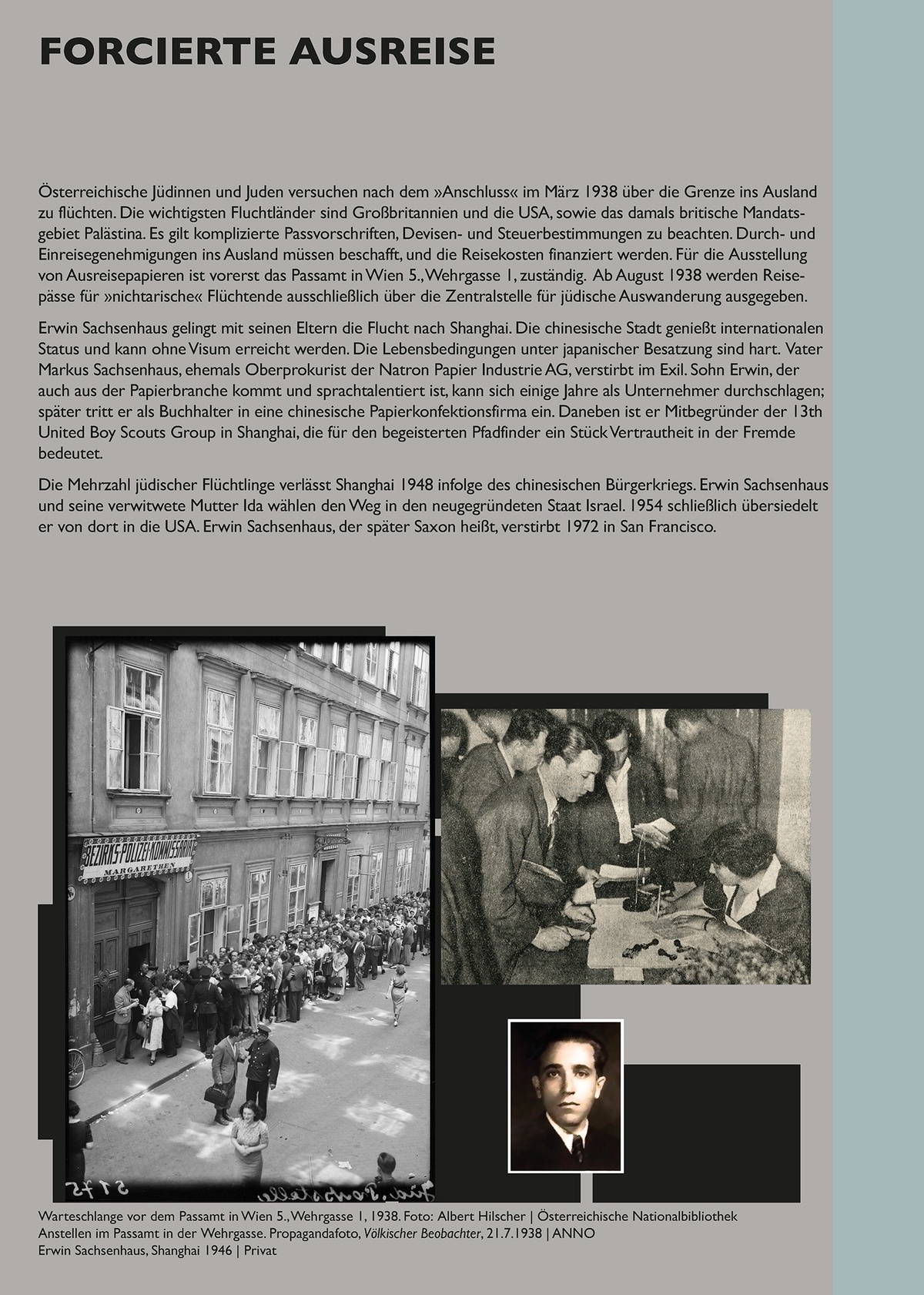 Tafel: Forcierte Ausreise &copy; Tafel aus der Installation &raquo;Schaltstelle des Terrors&laquo; von Sophie Lillie und Arye Wachsmuth