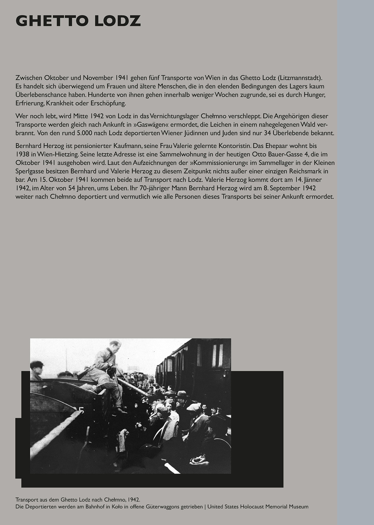 Tafel: Ghetto Lodz &copy; Tafel aus der Installation &raquo;Schaltstelle des Terrors&laquo; von Sophie Lillie und Arye Wachsmuth