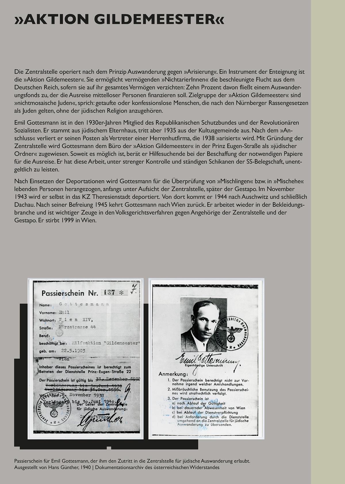 Tafel: Gildemeester &copy; Tafel aus der Installation &raquo;Schaltstelle des Terrors&laquo; von Sophie Lillie und Arye Wachsmuth