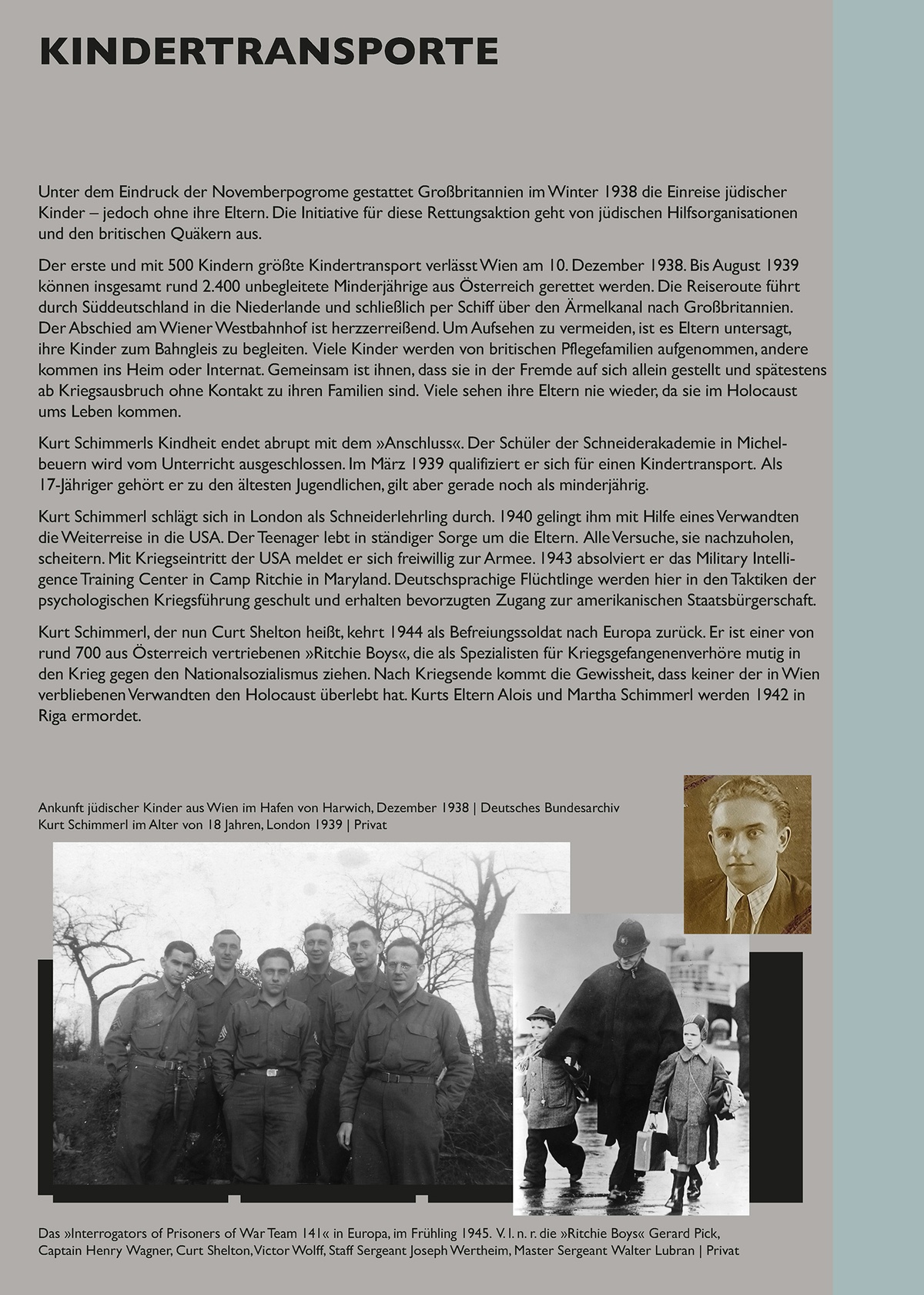 Tafel: Kindertransporte &copy; Tafel aus der Installation &raquo;Schaltstelle des Terrors&laquo; von Sophie Lillie und Arye Wachsmuth