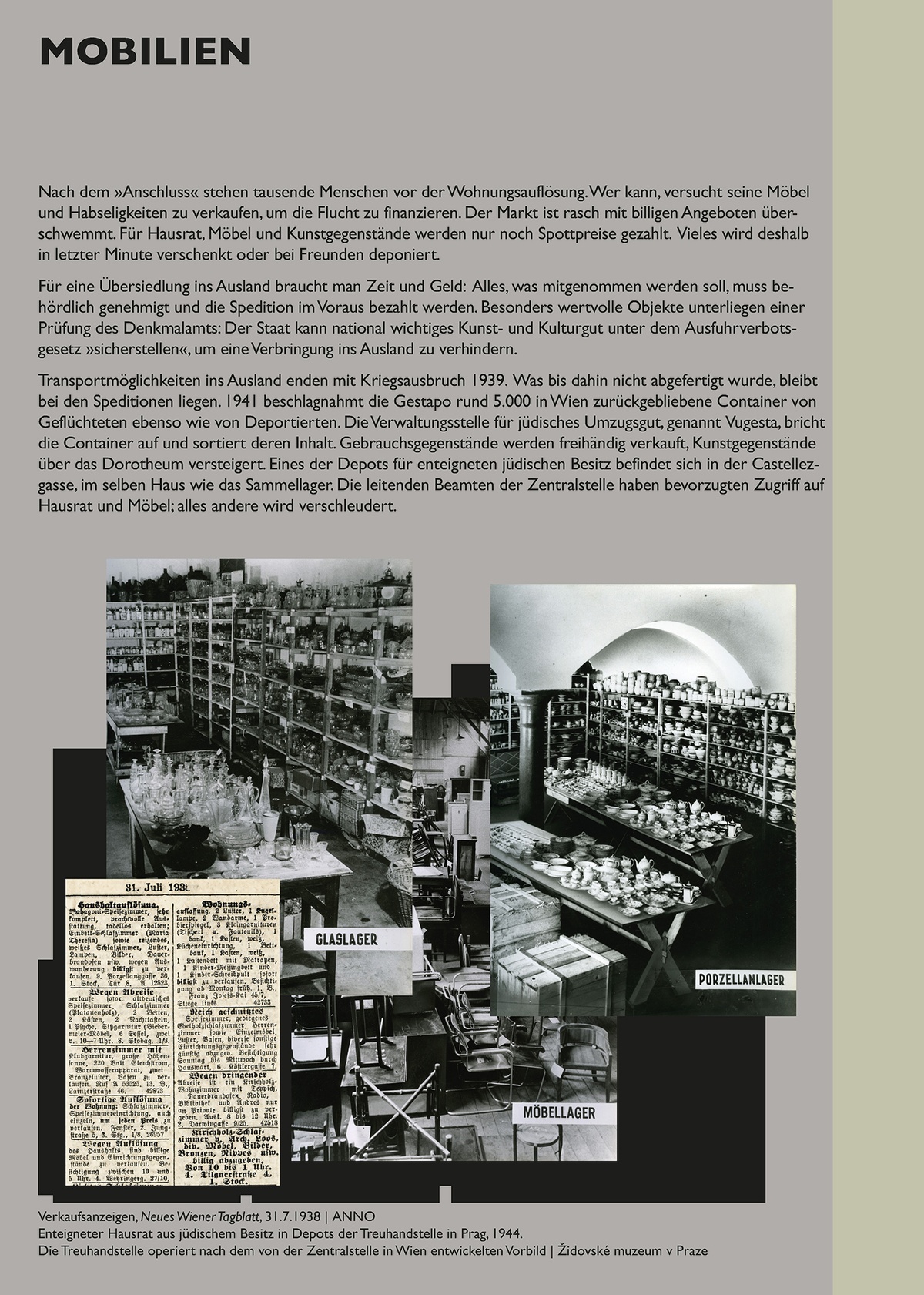 Tafel: Mobilien &copy; Tafel aus der Installation &raquo;Schaltstelle des Terrors&laquo; von Sophie Lillie und Arye Wachsmuth