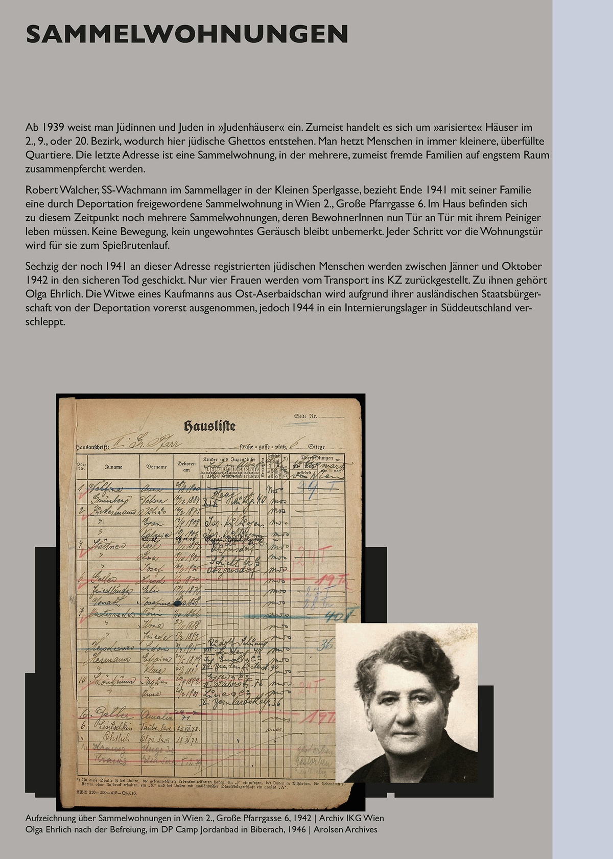 Tafel: Sammelwohnungen &copy; Tafel aus der Installation &raquo;Schaltstelle des Terrors&laquo; von Sophie Lillie und Arye Wachsmuth