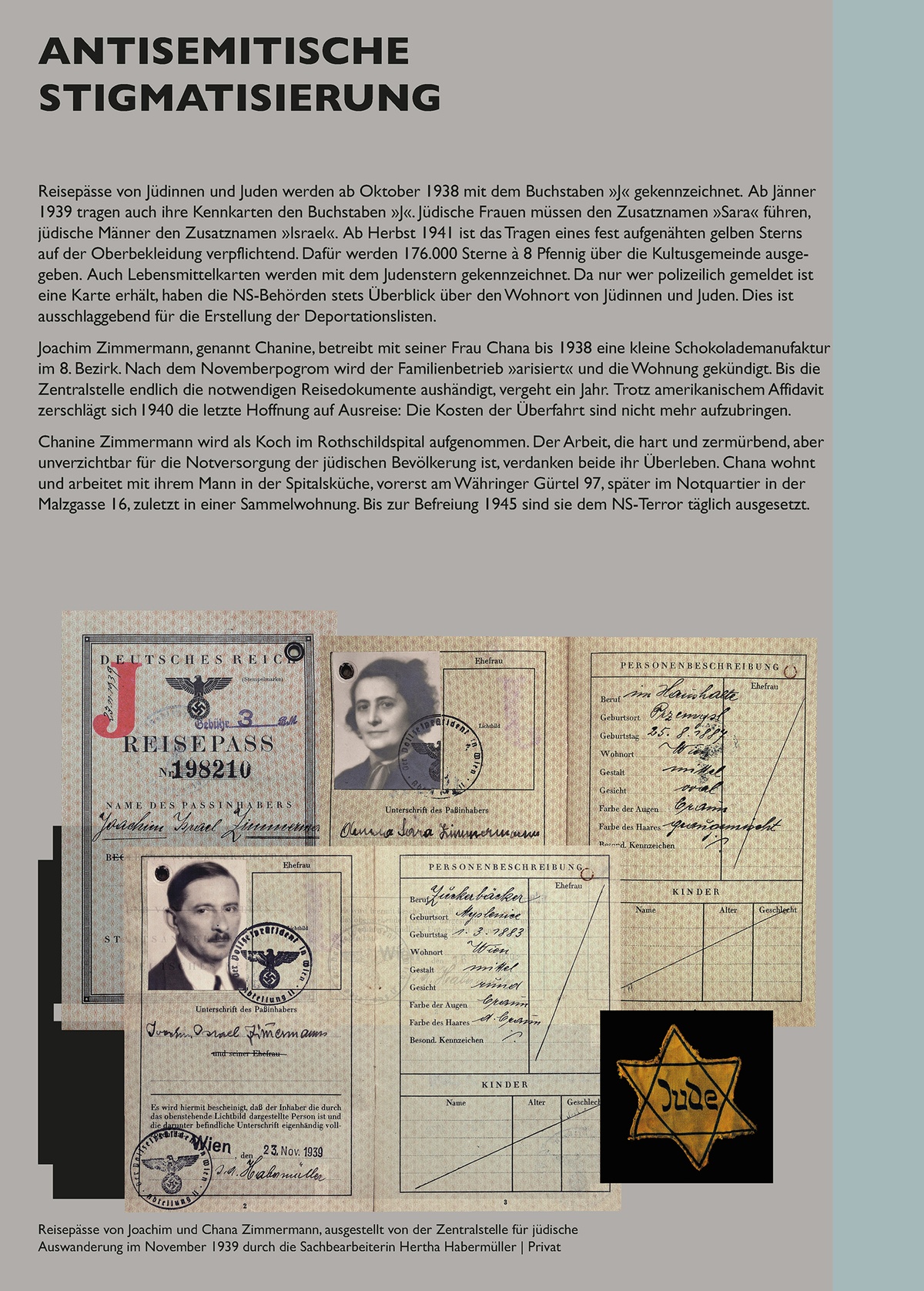 Tafel: Stigmatisierung &copy; Tafel aus der Installation &raquo;Schaltstelle des Terrors&laquo; von Sophie Lillie und Arye Wachsmuth