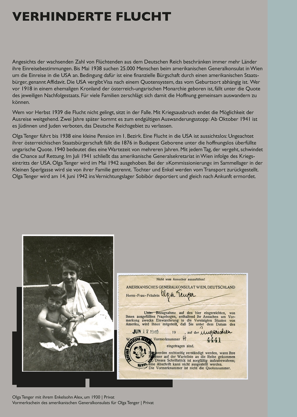 Tafel: Verhinderte Flucht &copy; Tafel aus der Installation &raquo;Schaltstelle des Terrors&laquo; von Sophie Lillie und Arye Wachsmuth