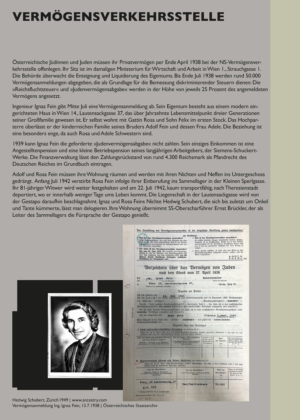 Tafel: Verm&ouml;gensverkehrsstelle &copy; Tafel aus der Installation &raquo;Schaltstelle des Terrors&laquo; von Sophie Lillie und Arye Wachsmuth